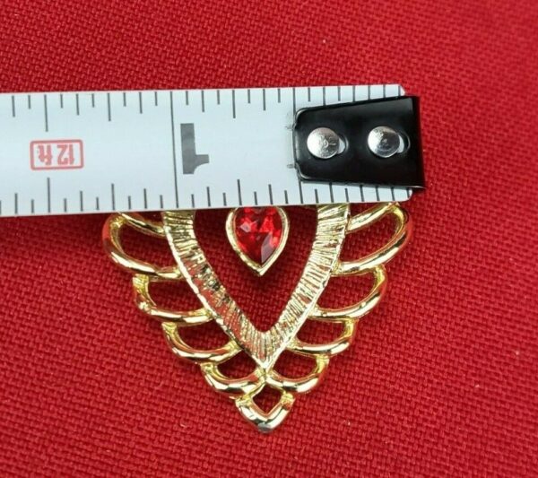 Gold Tone Heart Shaped Brooch Pin with Ruby Red Rhinestone - Image 4