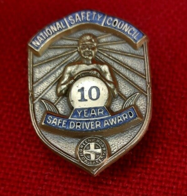 National Safety Council 10 Year Safe Driver Award Pin with Screw Back