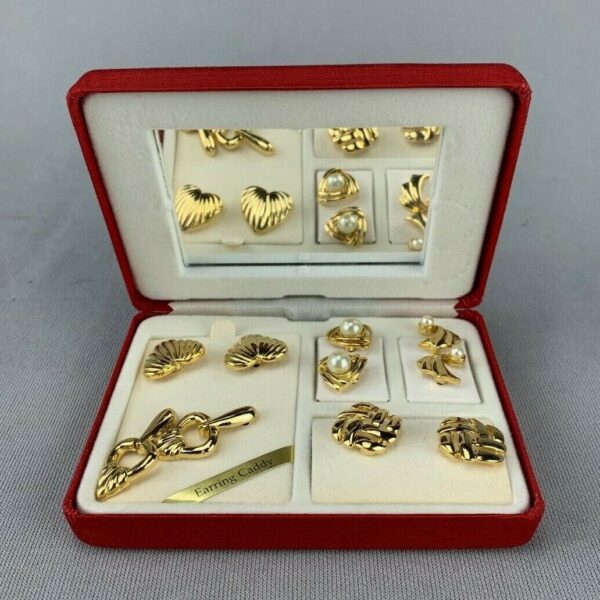 Vintage Earring Caddy with 5 sets of Vintage Fashion Jewelry Earrings