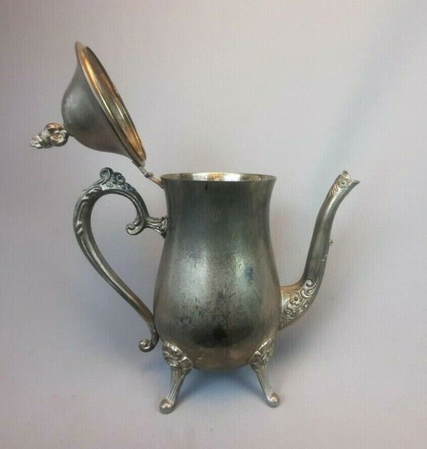 Silver Plated, Four Footed, Lidded Ornate 9 1/2" Ornate Teapot