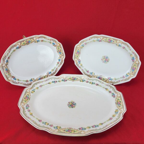 Vintage Ornate Floral Design Ceramic 3 Piece Serving Platter Set