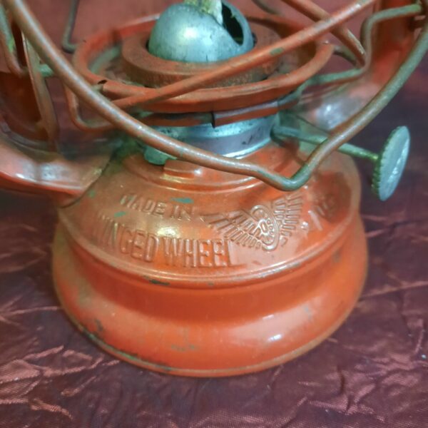 Vintage Red Winged Wheel No 400 Outdoor Kerosene/Oil Lantern 16 1/2" Tall - Image 7