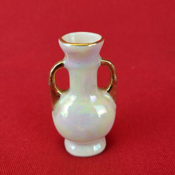 Vintage Miniature Porcelain Iridescent Vase Doll House Decor with Gold Trim