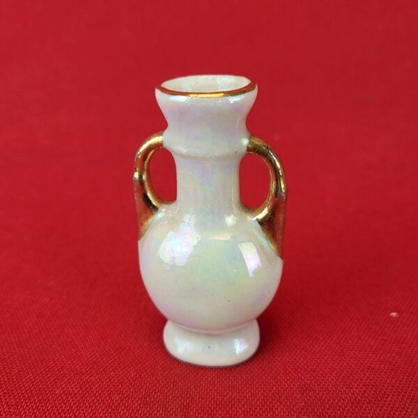 Vintage Miniature Porcelain Iridescent Vase Doll House Decor with Gold Trim - Image 2