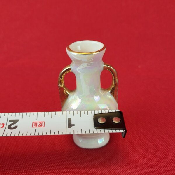 Vintage Miniature Porcelain Iridescent Vase Doll House Decor with Gold Trim - Image 3