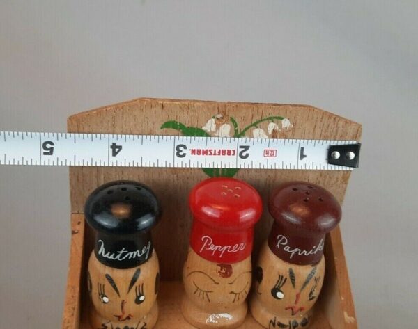 Small Wooden Set of 6 Hand Painted Shakers w/Spice Rack Decor - Signed NC Japan - Image 6