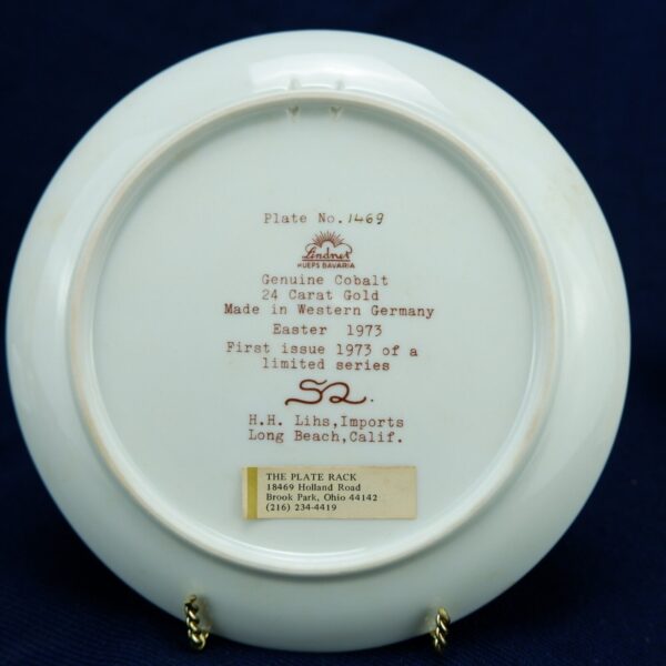 Easter 1973 H.H. Lihs Linders of Kueps Bavaria 7 1/2" Bunny Plate 24 kt - Image 2