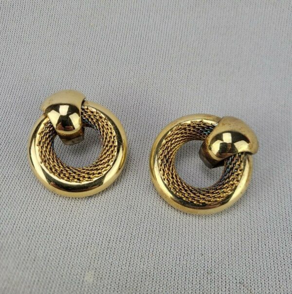 Vintage Braided Interior Solid Exterior Gold Tone Round Fashion Jewelry Earrings